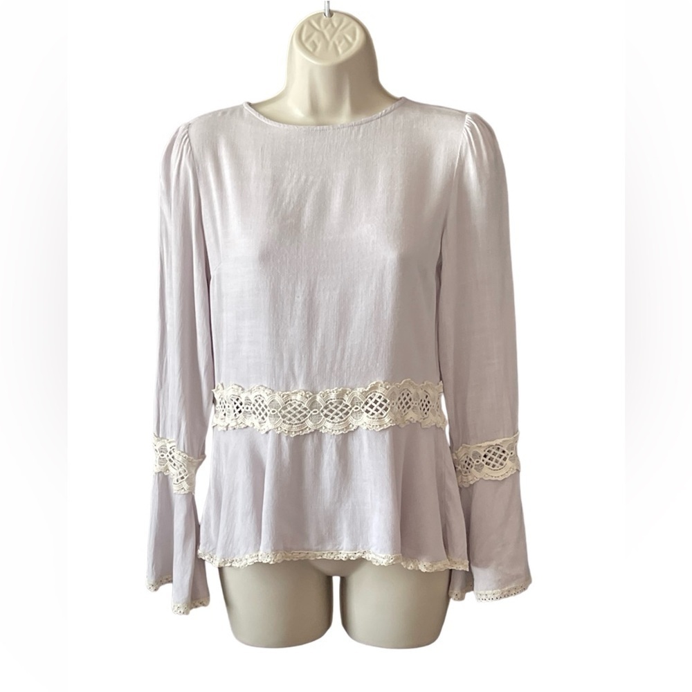 Esley Flare Sleeve Shirt Women's Size Small Lace Trim Cowgirl Western Bohemian
